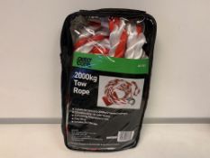 16 X NEW PACKAGED AUTOCARE 2000KG TOW ROPE. 3.5M LONG. EXTRA STRONG POLYPROPYLENE ROPE. EASY