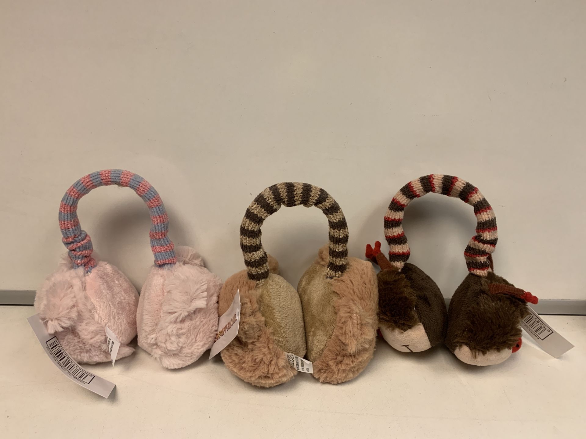 36 X NEW TAGGED FALCON ANIMAL EARMUFF BUDDIES. SUPER SOFT PLUSH WITH PADDING FOR EXTRA COMFORT