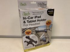 36 X NEW BOXED iTECH IN-CAR IPAD & TABLE HOLDER FOR HEADRESTS.