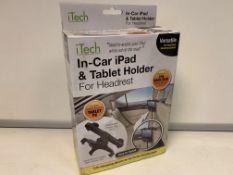 36 X NEW BOXED iTECH IN-CAR IPAD & TABLE HOLDER FOR HEADRESTS.