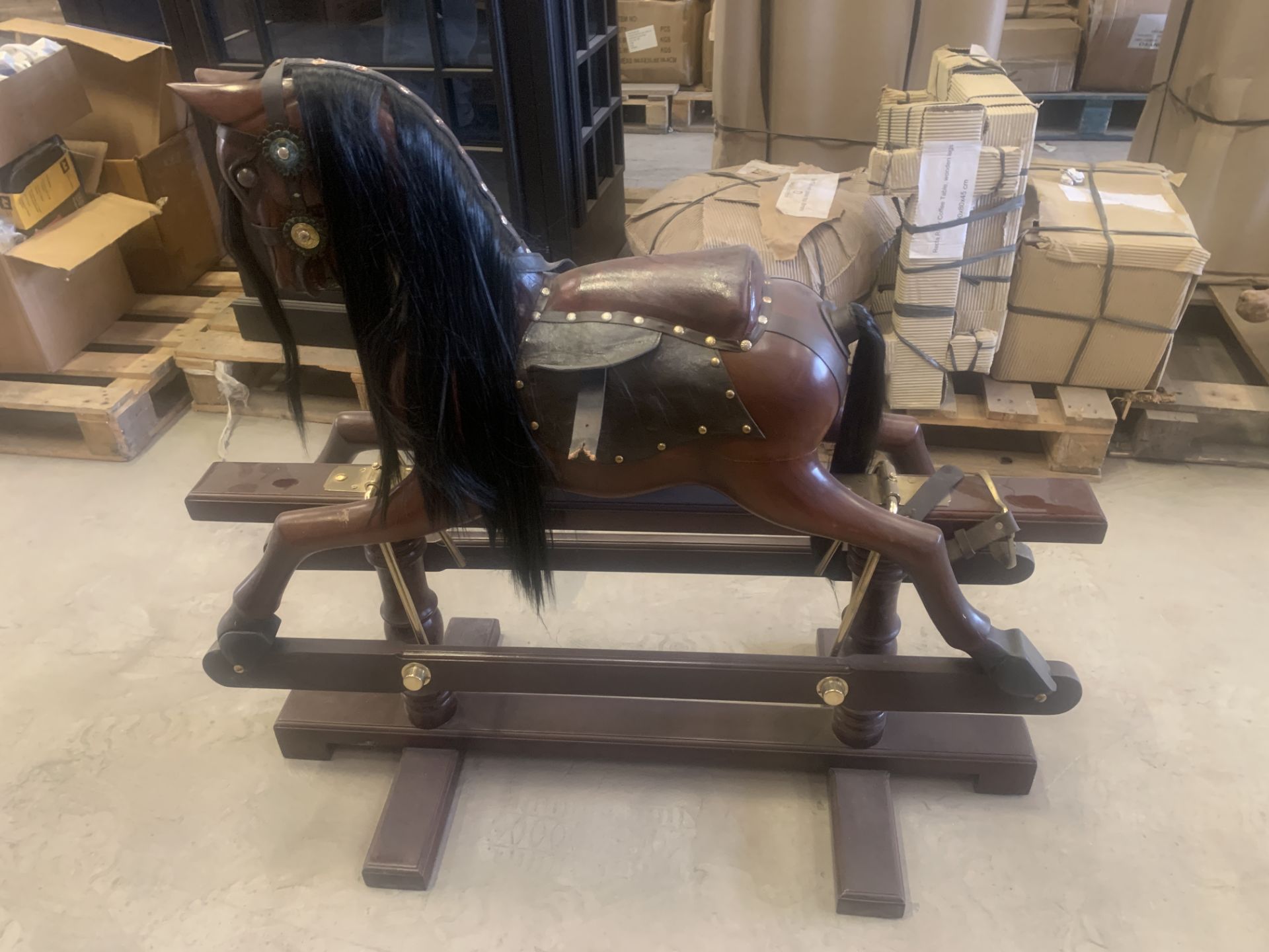 SOLID WOODEN MAHOGANY ROCKING HORSE L110 X W45 X H90 RRP £1195 (PLEASE NOTE SOME DAMAGE) - Image 2 of 3