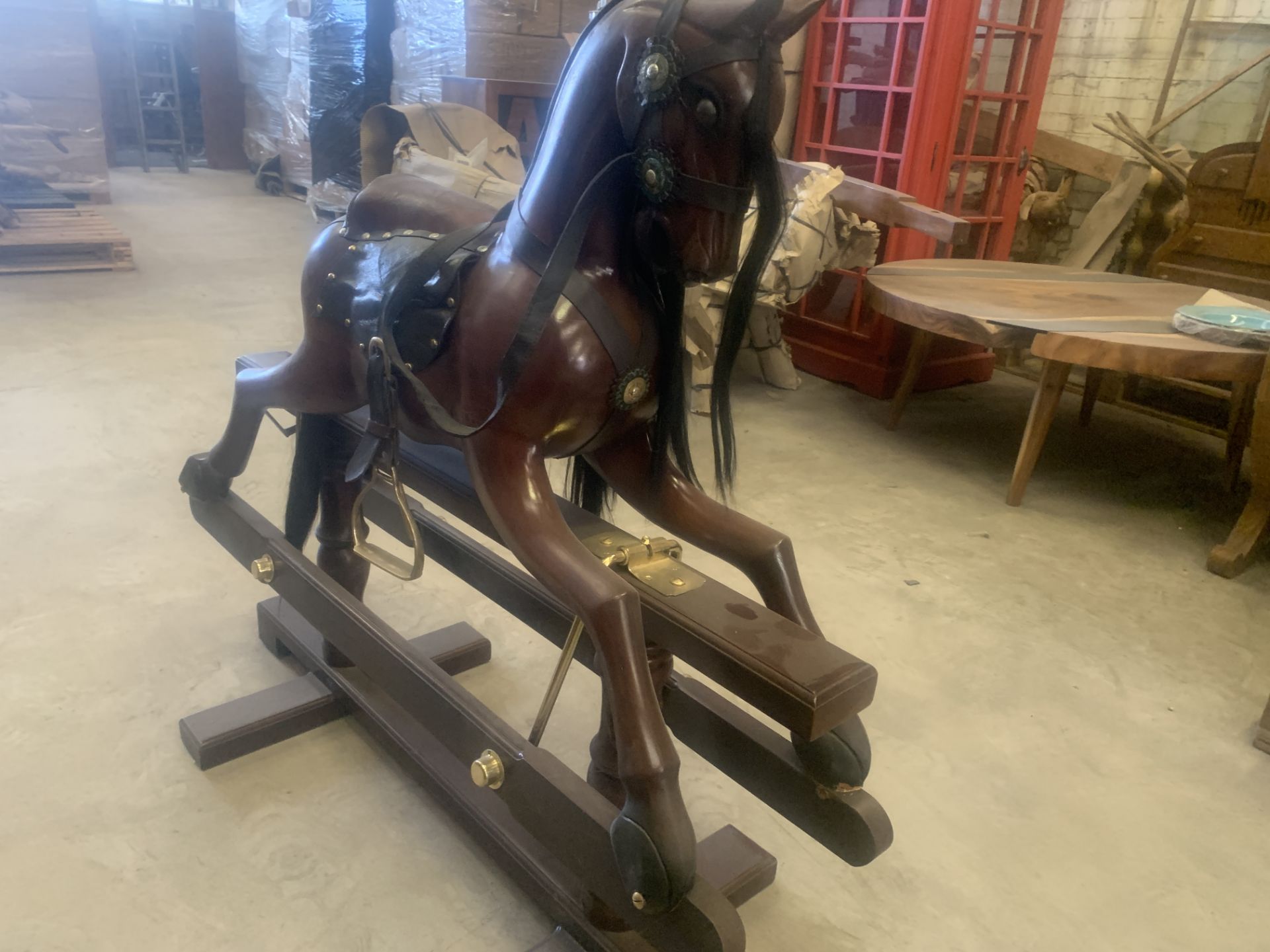 SOLID WOODEN MAHOGANY ROCKING HORSE L110 X W45 X H90 RRP £1195 (PLEASE NOTE SOME DAMAGE) - Image 3 of 3