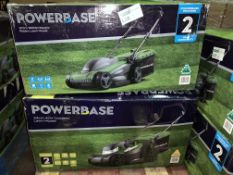 2 X BOXED POWERBASE 37CM 1600W ELECTRIC ROTARY LAWN MOWER & 34CM 40V CORDLESS LAWN MOWER UNCHECKED/