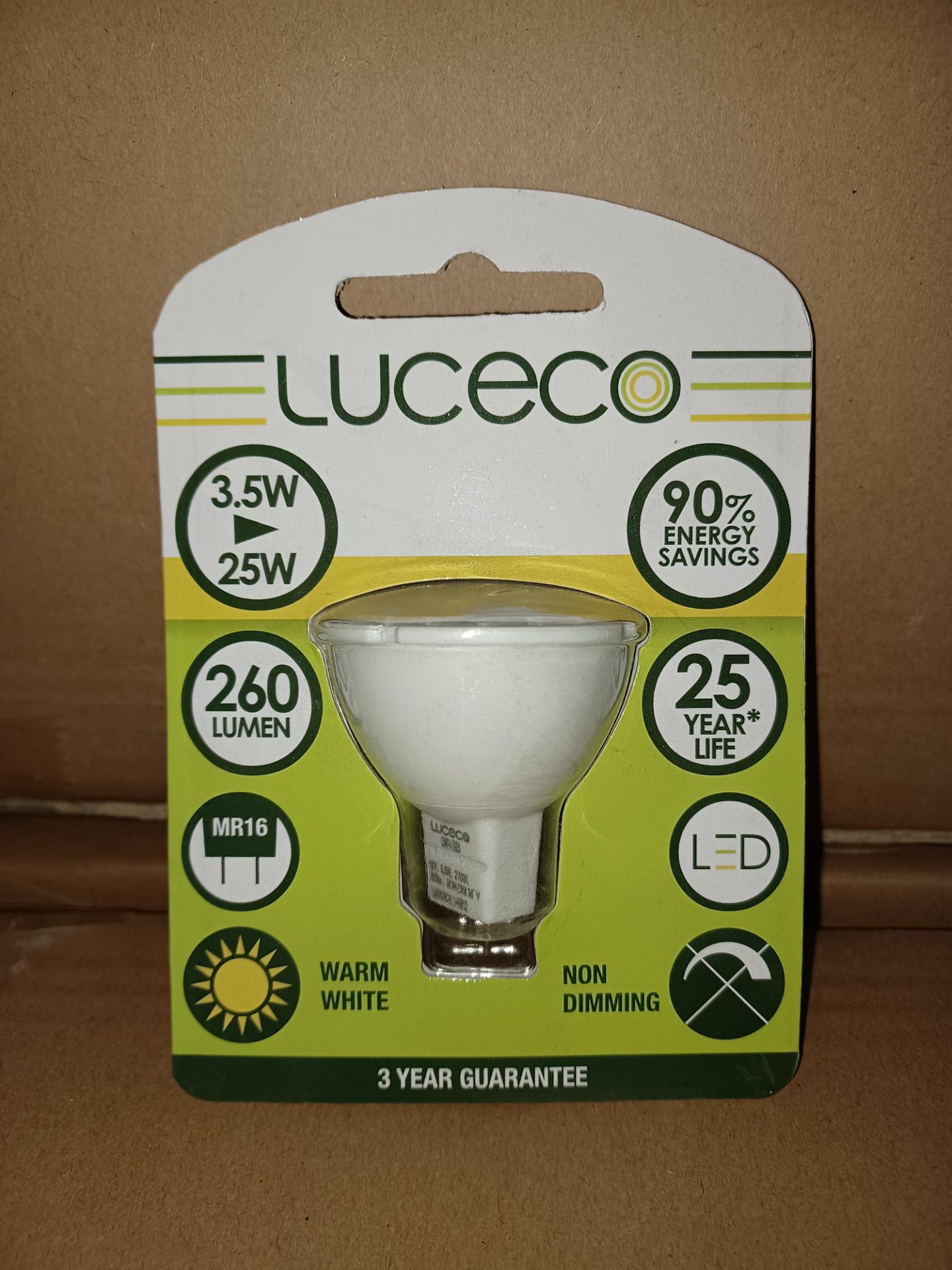 100 X BRAND NEW LUCUCO 3.5W =25W MR16 260 LUMEN LIGHT BULBS IN 2 BOXES R19