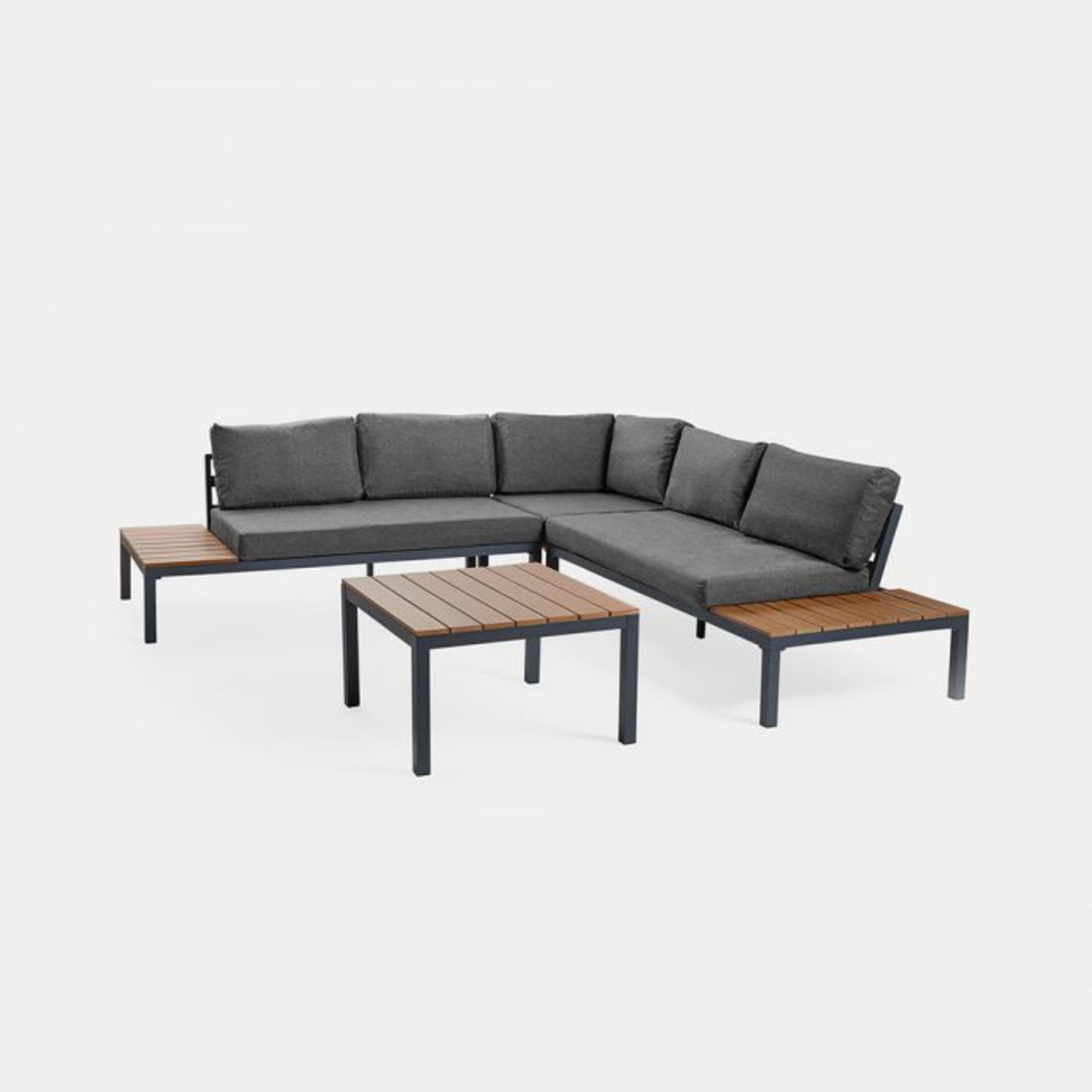 Wood Effect Corner Sofa Set & Table. RRP £1,249. The combination of aluminium and wood effect