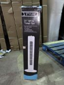 5 X BOXED STYLEC 31" WHITE TOWER FAN 3 FAN SPEEDS AUTO SHUT OFF TIMER H82CM UNCHECKED/UNTESTED