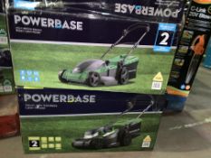 2 X BOXED POWERBASE 41CM 1800W ELECTRIC ROTARY LAWN MOWER & 34CM 40V CORDLESS LAWN MOWER UNCHECKED/