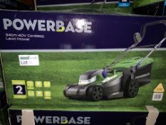 2 X BOXED POWERBASE 34CM 40V CORDLESS LAWN MOWER UNCHECKED/UNTESTED