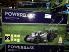 2 X BOXED POWERBASE 40CM 40V CORDLESS LAWN MOWER UNCHECK/UNTESTED