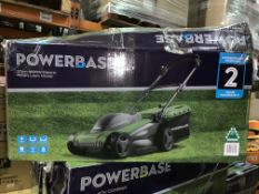 2 X BOXED POWERBASE 37CM 1600W ELECTRIC ROTARY LAWN MOWER UNCHECKED/UNTESTED