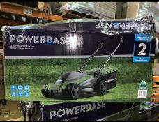 2 X BOXED POWERBASE 37CM 1600W ELECTRIC ROTARY LAWN MOWER UNCHECKED/UNTESTED