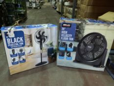 5 X BOXED FANS INCLUDES 1 X BLACK ARLEC PEDESTAL FAN WITH REMOTE CONTROL 4 X BLACK ARLEC 20" HIGH