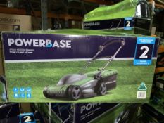 2 X BOXED POWERBASE 37CM 1600W ELECTRIC ROTARY LAWN MOWER UNCHECKED/UNTESTED