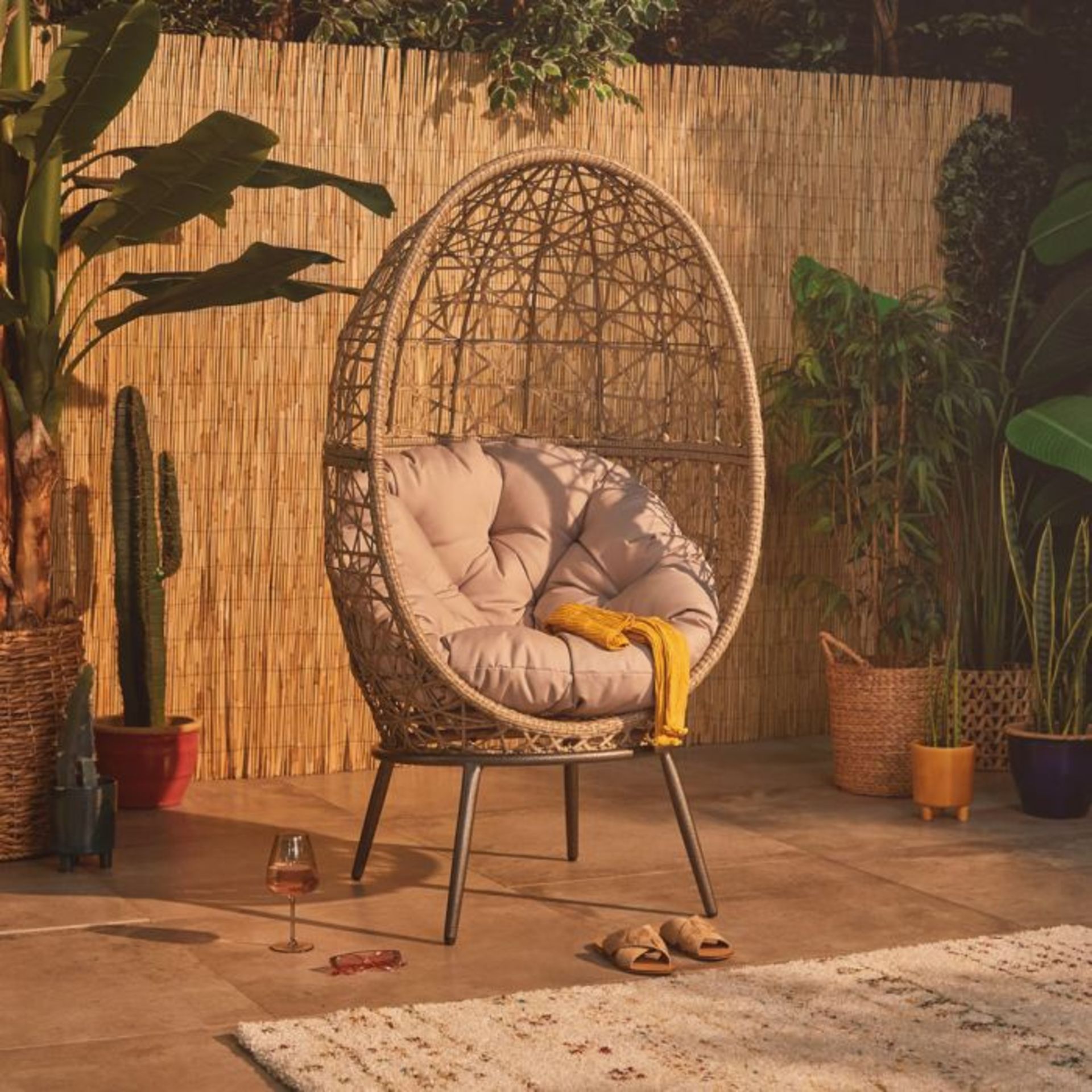 Freestanding Natural Rattan Egg Chair. RRP £549.99. Get cosy on this rattan cocoon chair. ( - Image 3 of 3