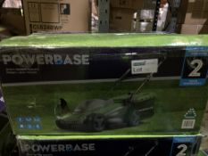 2 X BOXED POWERBASE 37CM 1600W ELECTRIC ROTARY LAWN MOWER UNCHECKED/UNTESTED