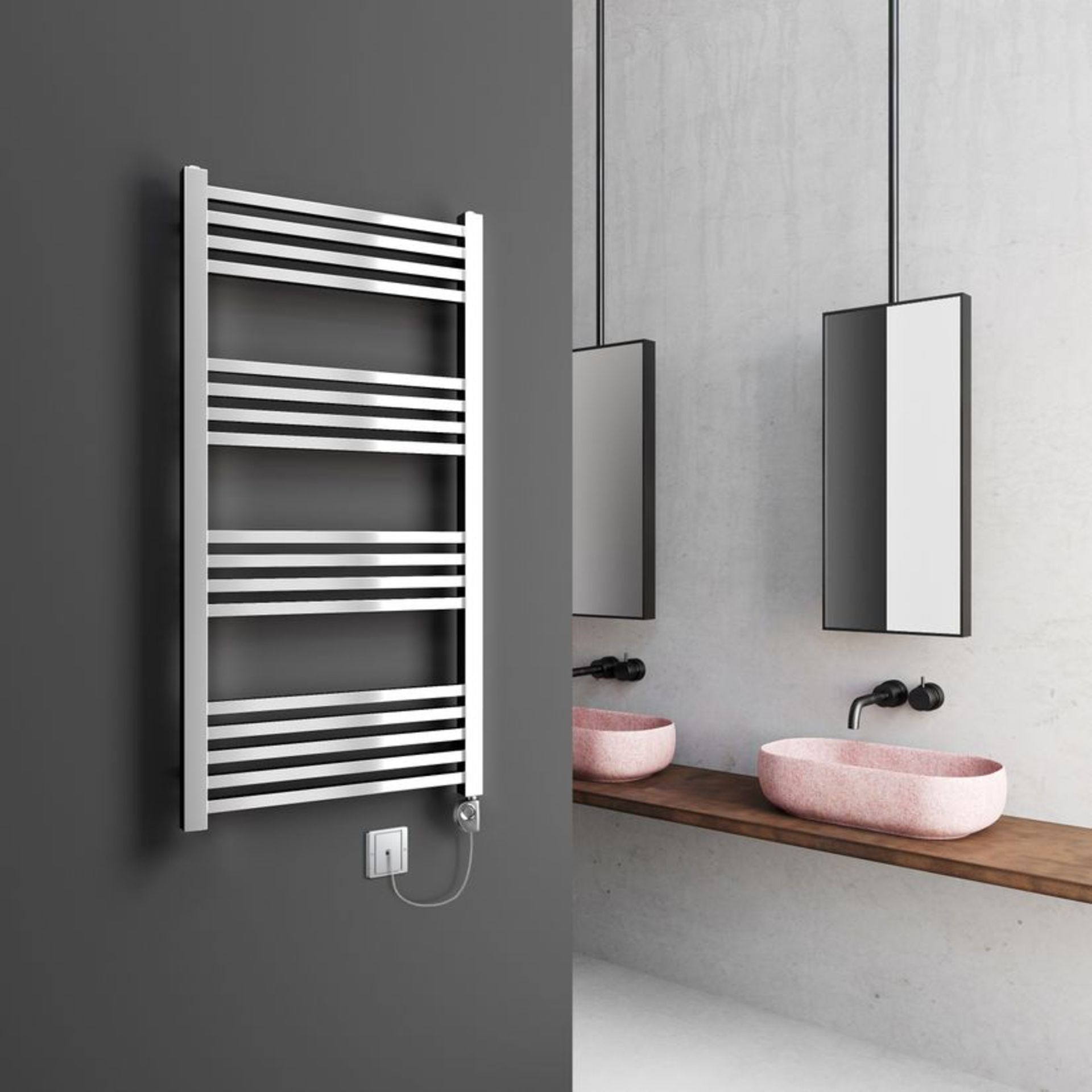 NEW BOXED PORCELANOSA NOKEN 1100x500MM ELECTRIC TOWEL RADIATOR WITH FIXINGS AND HEATING ELEMENT. RRP