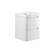 (SUPRM228) NEW Lambra 500mm Wall Hung 2-Door Cloakroom Vanity Unit with Basin - Gloss White.