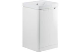 (SUPRM228) NEW Lambra 500mm Floor Standing 2-Door Cloakroom Vanity Unit with Basin - Gloss White.