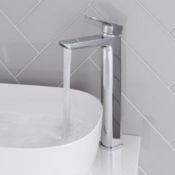 New & Boxed Cube Chrome High Rise Basin Mixer Tap. Tb8004.Perfect For Counter Top Basins. Made From