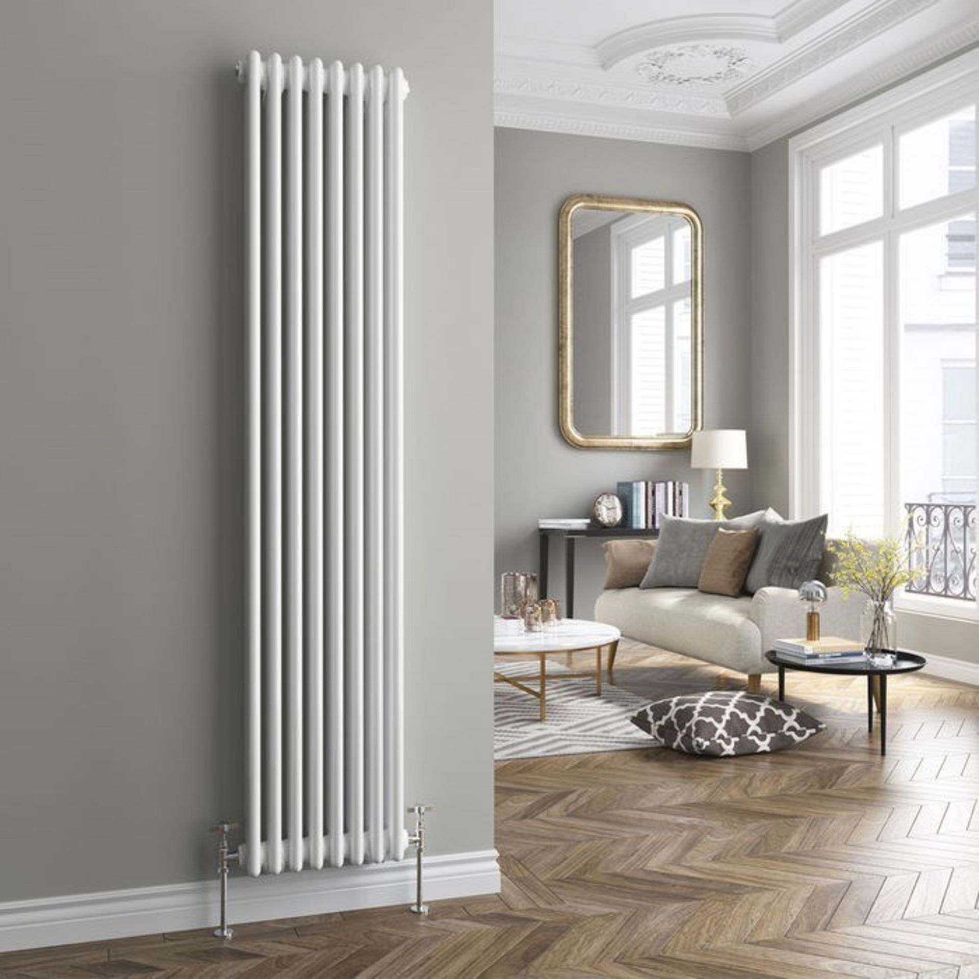 New 1884x437mm White Double Panel Vertical Colosseum Radiator. 6 Section. RRP £449.99.Made From