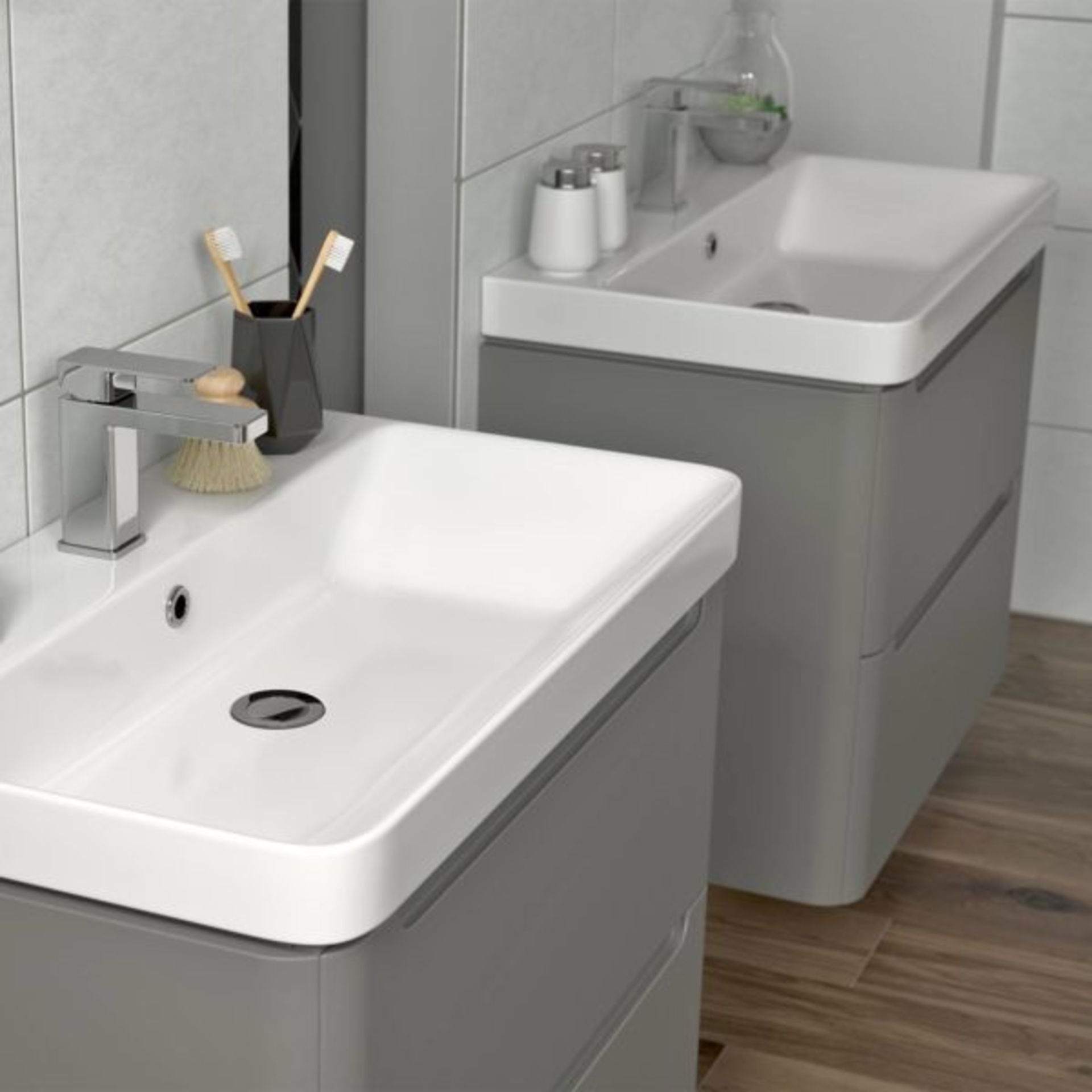 (SUPRM207) NEW Lambra Matt Grey Wall Hung Vanity Unit 500mm. RRP £540.000. Comes complete with - Image 2 of 2