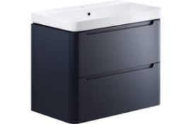 (SUPRM168)NEW Lambra Matt Indigo 800mm 2 Drawer Wall Hung Vanity Unit. RRP £447.19. Includes: Vanity