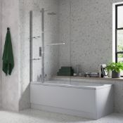 (SUP66) New Two Panel Folding Bath Screen with Towel Rail & Shelves 1000mm x 1500mm. RRP £334.00.