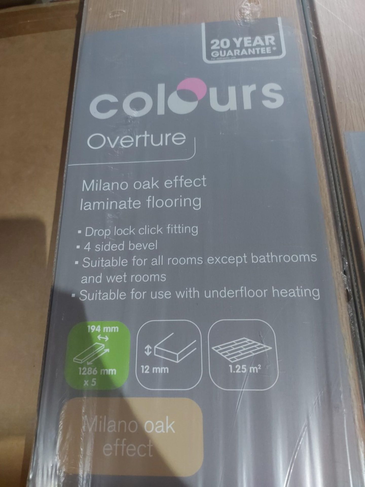 NEW PACKAGED 12.5m2 OF OVERTURE MILANO OAK EFFECT LAMINATE FLOORING. 12MM THICK. DROP LOCK CLICK - Image 3 of 3