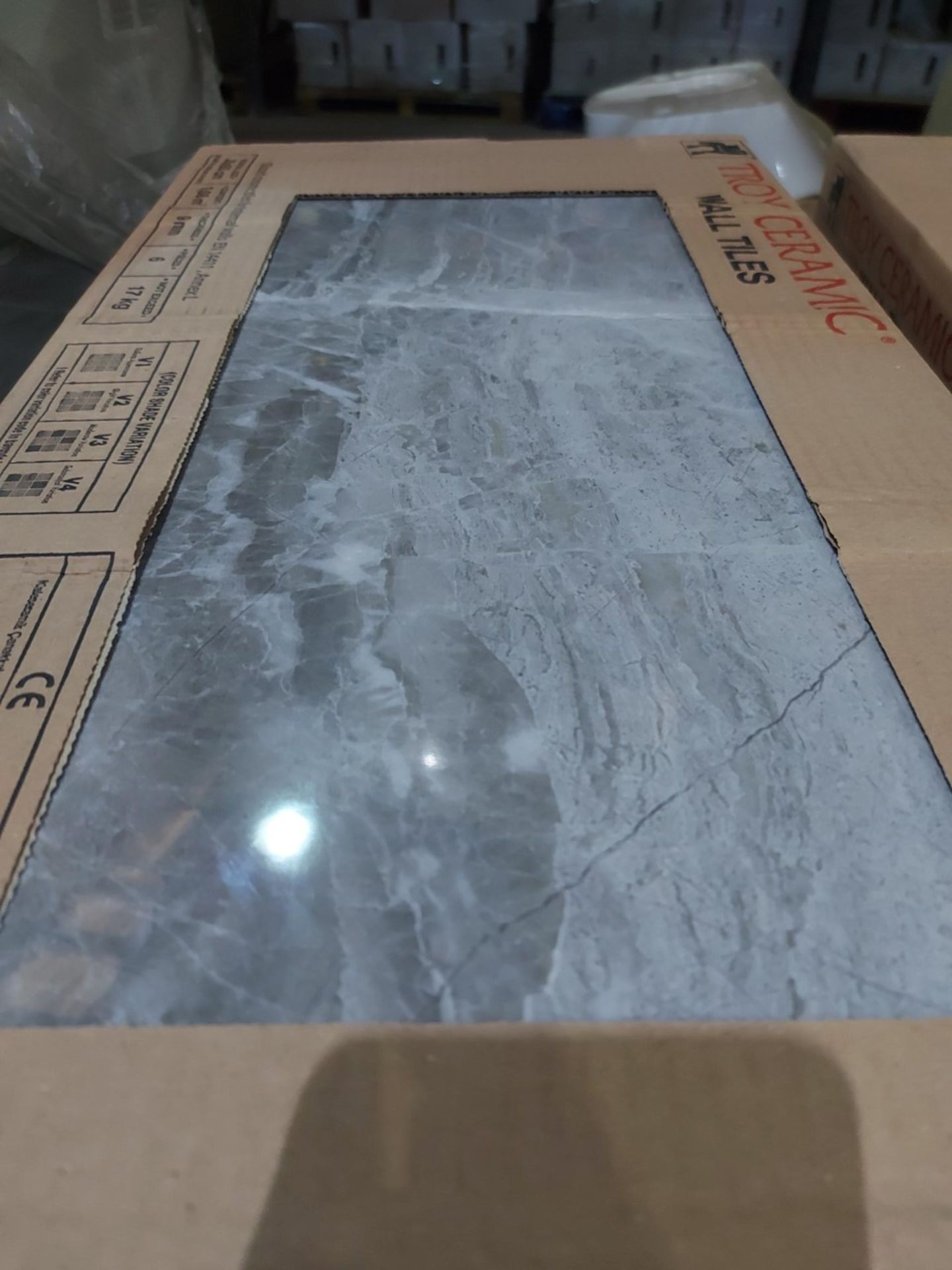 NEW PACKAGED 10.8m2 OF FLORENCE GREY GLOSS CERAMIC WALL TILES. 300x600MM. 9MM THICK.