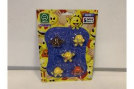 144 x NEW PACKAGED PACKS OF 5 EMOJI COLLECTABLE FIGURES IN VARIOUS CHARACTERS