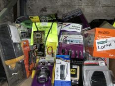 MIXED LOT INCLUDING HEX KEY SETS, TORCH, CHARGERS, SCISSOR JACK ETC