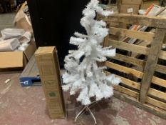 3 X NEW BOXED VEYLIN 4 FOOT SUPERIOR CHRISTMAS TREES WITH METAL STAND. WHITE. (ROW3)