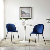 LeChamp Set of 2 Blue Velvet Dining Chairs with Glossy Metal Legs Accent Vintage Armchairs Lounge