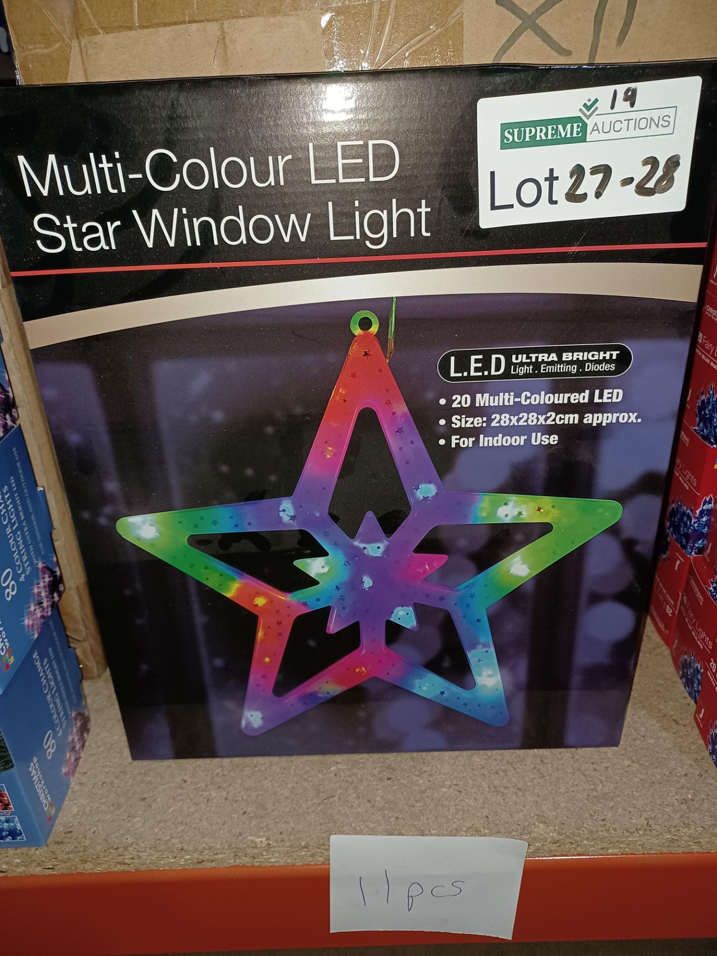 NEW BOXED 5 X MULTI COLOUR LED STAR WINDOW LIGHT (28x28x2cm) 20 LED LIGHTS - PCK