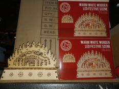 NEW BOXED 8 X WARM WHITE WOODEN LED FESTIVE SCENE BATTERY OPERATED (2xAA NOT INCLUDED) APPROX