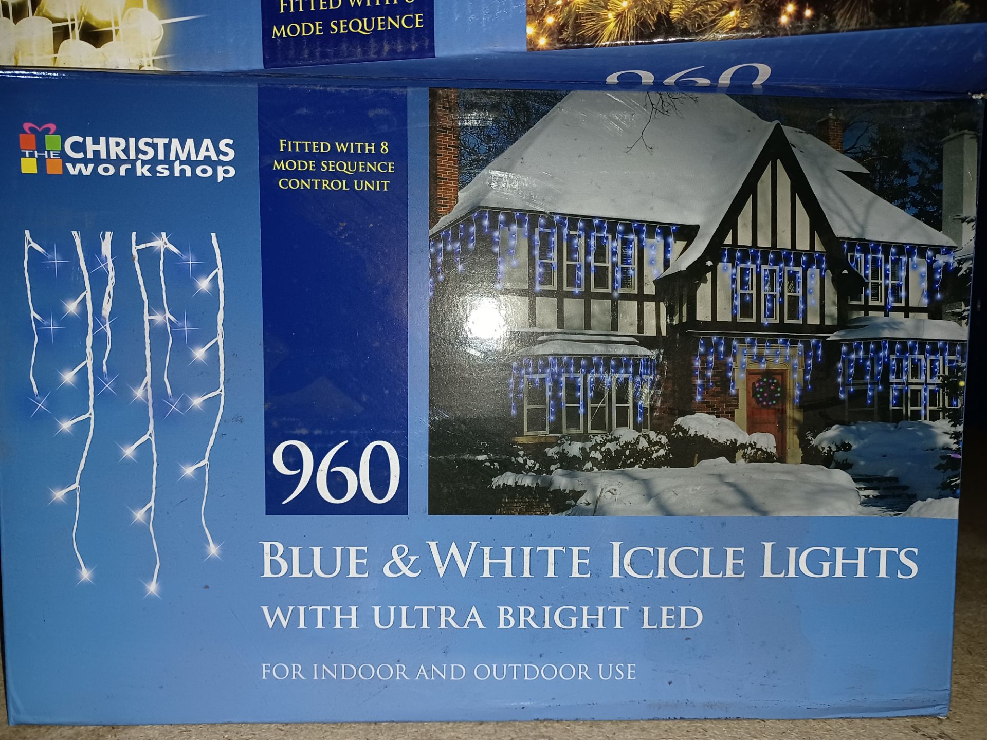 NEW BOXED 3 X BLUE & WHITE ICICLE LIGHTS WITH ULTRA BRIGHT LED 22.9M LIGHT LENGTH 8 COMBO LIGHT