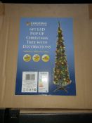 NEW BOXED 2 X 6FT LED POP UP CHRISTMAS TREE WITH DECORATIONS HEIGHT 180CM APPROX 60 WARM WHITE LEDS,