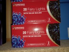 NEW BOXED 8 X BLUE BULB FAIRY LIGHTS OVERALL LENGTH 4.5M (WITH PUSH IN REPLACEABLE BULBS) - PCK