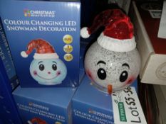 NEW BOXED 7 X COLOUR CHANGING LED SNOWMAN DECORATION (REQUIRES 3xLR44 BUTTON CELL BATTERIES) - PCK