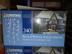 NEW BOXED 5 X BLUE & WHITE ICICLE LIGHTS WITH ULTRA BRIGHT LED 22.9M LIGHT LENGTH 8 COMBO LIGHT