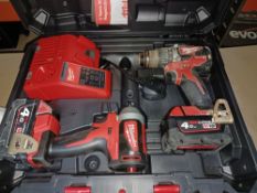 MILWAUKEE M18 CBLPP2A-402C 18V 4.0AH LI-ION REDLITHIUM CORDLESS COMBI DRILL & IMPACT DRIVER TWIN