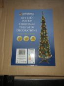 NEW BOXED 2 X 6FT LED POP UP CHRISTMAS TREE WITH DECORATIONS HEIGHT 180CM APPROX 60 WARM WHITE LEDS,