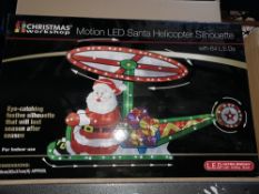 NEW BOXED 4 X MOTION LED SANTA HELICOPTER SILHOUETTE WITH 64 LEDS - EYE CATCHING! 59x37CM APPROX