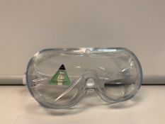 200 X NEW PACKAGED ANTI FOG SAFETY GOGGLES. EN166 CERTIFIED. RRP £6.97 EACH. (ROW3)
