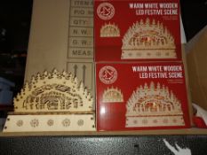 NEW BOXED 8 X WARM WHITE WOODEN LED FESTIVE SCENE BATTERY OPERATED (2xAA NOT INCLUDED) APPROX