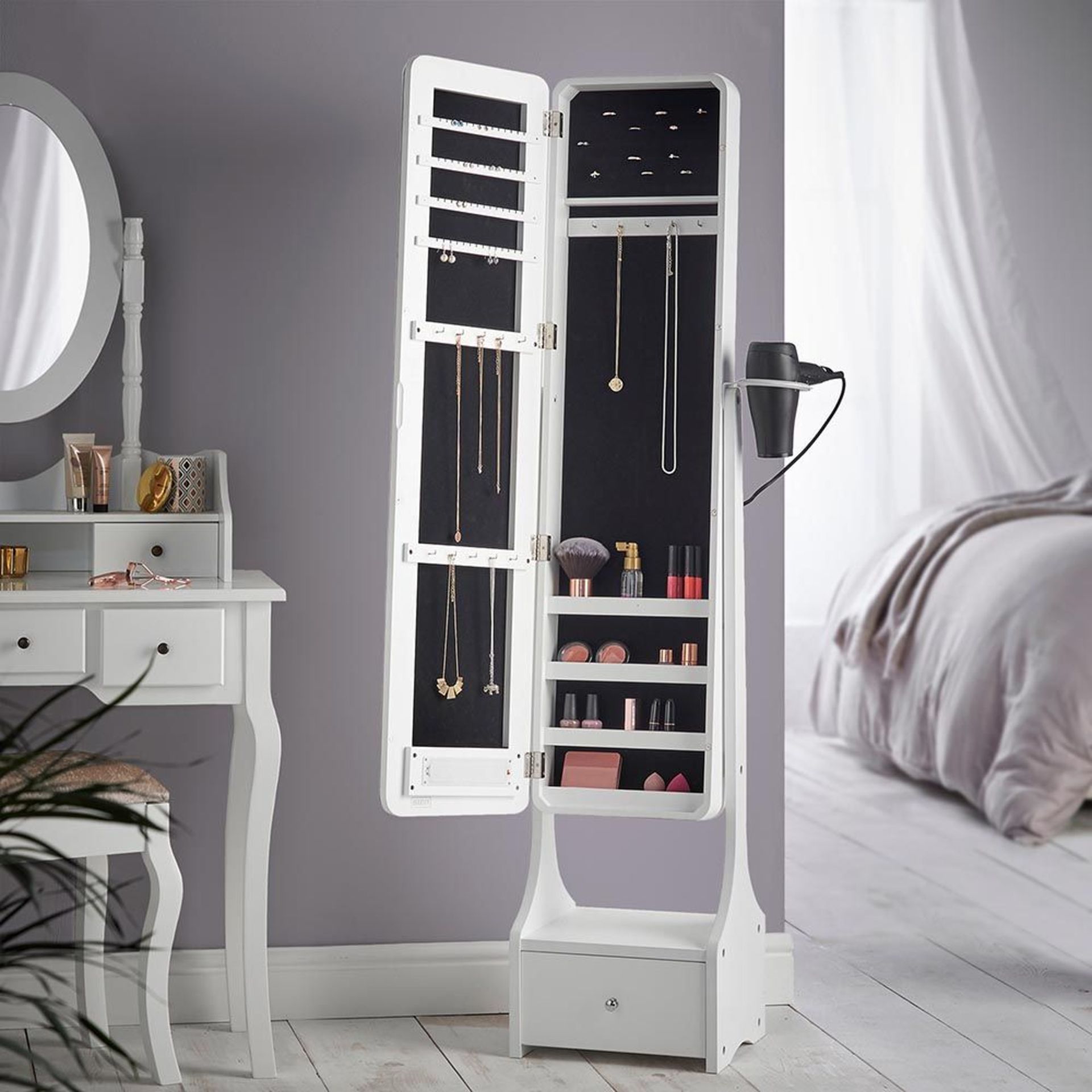 White Illuminating LED Armoire Storage Mirror. (REF0233) Masquerading as a simple, elegant mirror, - Image 2 of 2