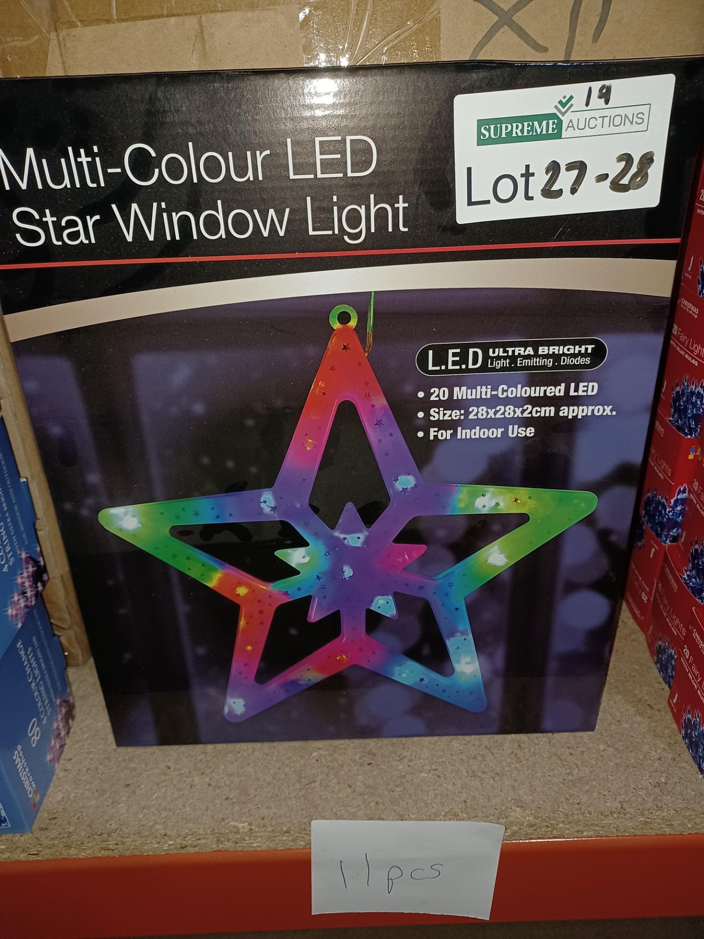 NEW BOXED 6 X MULTI COLOUR LED STAR WINDOW LIGHT (28x28x2cm) 20 LED LIGHTS - PCK