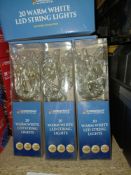 NEW BOXED 11 X WARM WHITE LED STRING LIGHTS LEAD WIRE 40CM APPROX, REQUIRES 2x AA BATTERIES (NOT