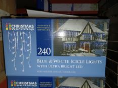 NEW BOXED 5 X BLUE & WHITE ICICLE LIGHTS WITH ULTRA BRIGHT LED 22.9M LIGHT LENGTH 8 COMBO LIGHT