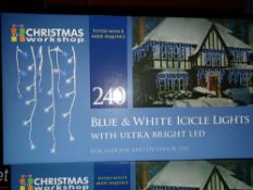 NEW BOXED 6 X BLUE & WHITE ICICLE LIGHTS WITH ULTRA BRIGHT LED 22.9M LIGHT LENGTH 8 COMBO LIGHT